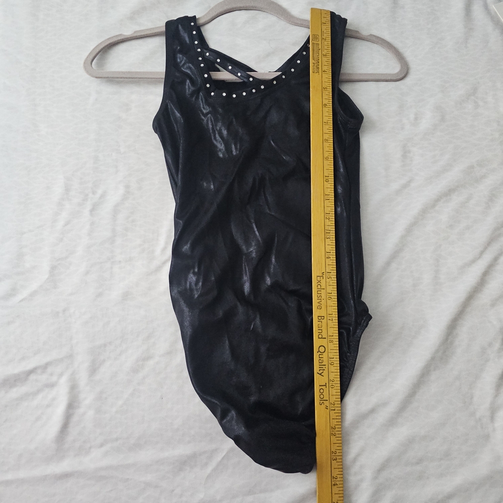 Girls Black Dance Leotard with Rhinestone Accents - Picture 6 of 7